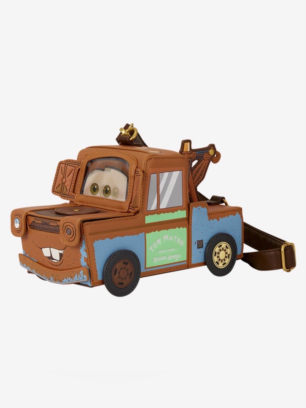 New Loungefly Disney Pixar Cars 20th Anniversary Tow Mater Figural Crossbody Bag